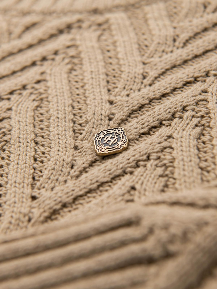 Sweter męski z dzianiny o zygzakowym splocie – piaskowy V1 OM-SWSW-0147