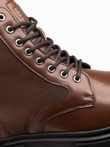 Męskie buty trapery z wysoką cholewką z łączonych materiałów – ciemnobrązowe V2 OM-FOBO-0174