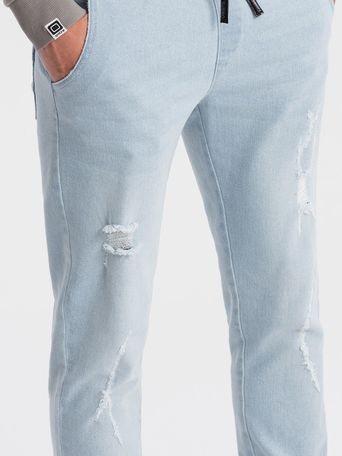Men's JOGGER denim pants with rubbing - light blue V1 OM-PADJ-0150