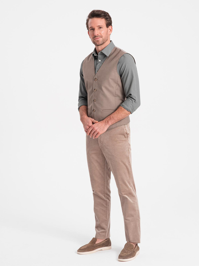 Men's suit vest without lapels - beige V2 OM-BLZV-0112
