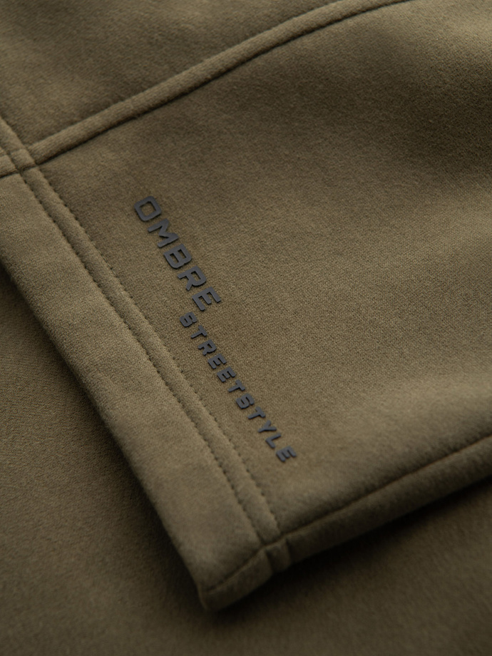 Fitted men's printed short sweat shorts - olive V4 OM-SRSK-0138