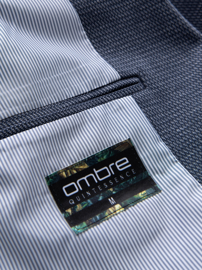 Fitted elegant men's structured knit blazer - navy blue V1 OM-BLZB-0129