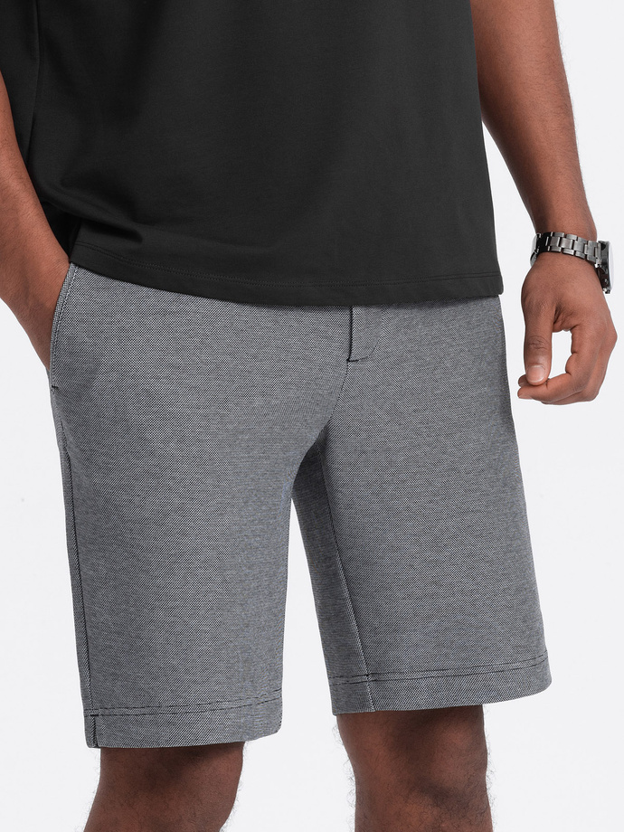 Men's shorts made of two-tone melange knit fabric - black V2 OM-SRCS-0127