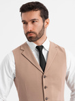 Fitted elegant men's vest with elastane and lapels - brown V1 OM-BLZV-0145