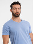 BASIC men's classic cotton T-shirt with a serape neckline - blue V20 OM-TSBS-0237
