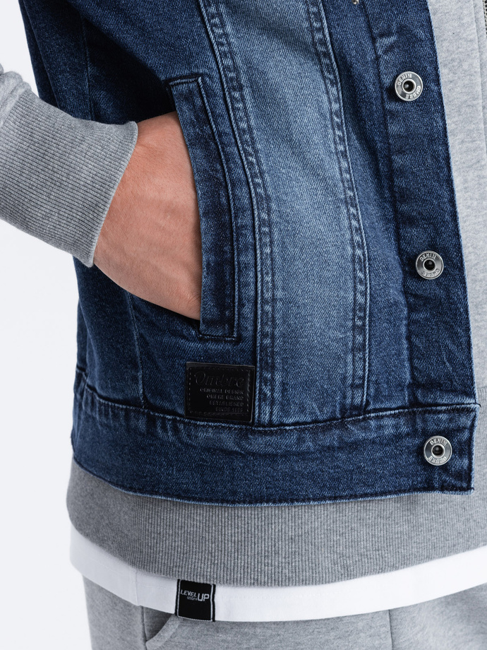 Men's mid-season jeans jacket - denim/grey OM-JADJ-0124