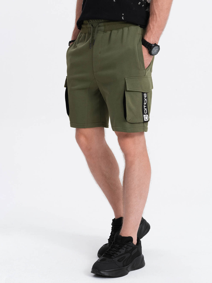 Men's shorts with cargo pockets - olive V4 OM-SRSK-0106