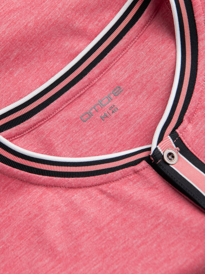 Men's henley t-shirt with decorative ribbing - red V1 OM-TSCT-0175