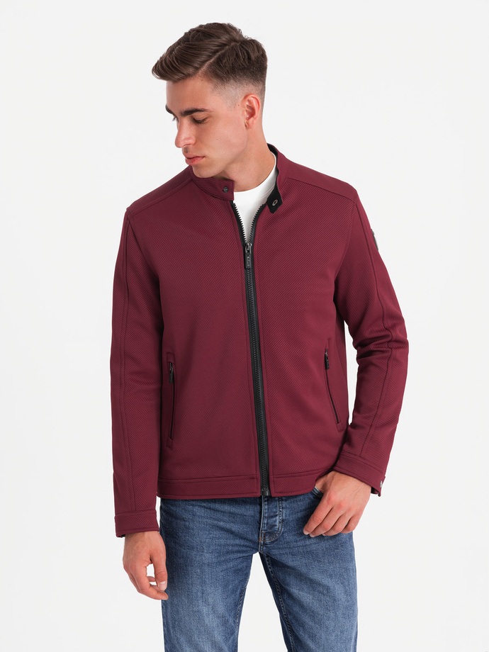 Men's BIKER jacket in structured fabric - maroon V2 OM-JANP-0138