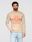 Men's unbuttoned sweatshirt with collegiate print - sand V1 OM-SSPS-0154