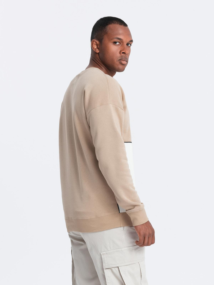 Men's OVERSIZE sweatshirt with contrasting color combination - beige V2 B1673