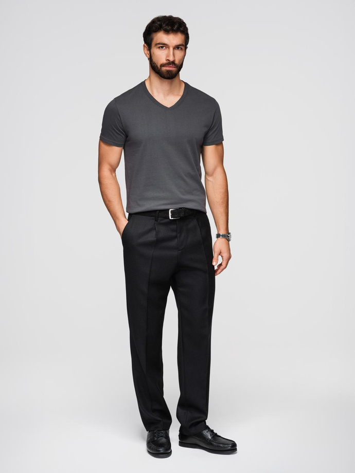 Męska klasyczna bawełniana koszulka z dekoltem w serek BASIC – grafitowa V3 OM-TSBS-0237