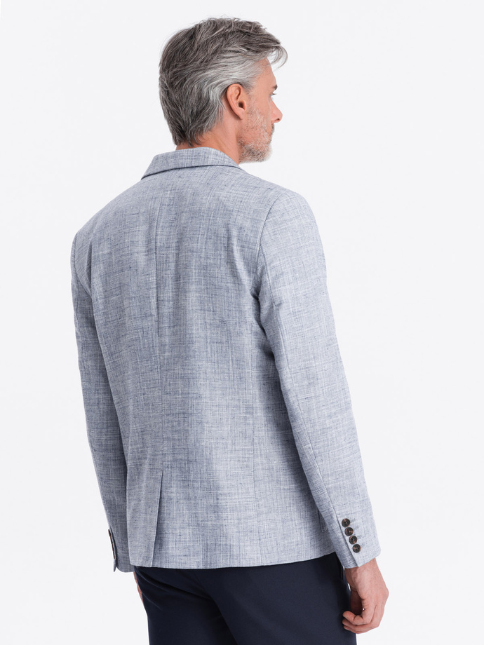 Men's REGULAR cut jacket with linen - light blue V3 OM-BLZB-0128