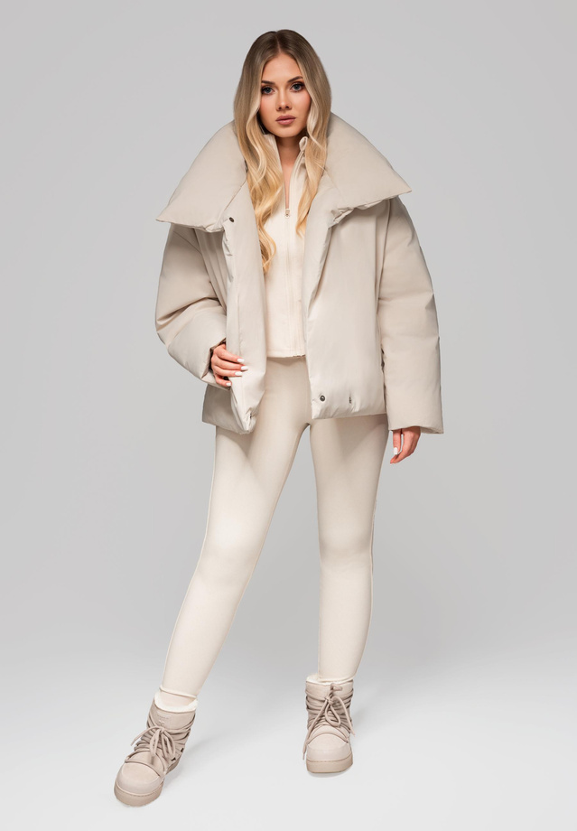 Women's quilted jacket with stand-up collar OW-JALP-0101 v2 - beige