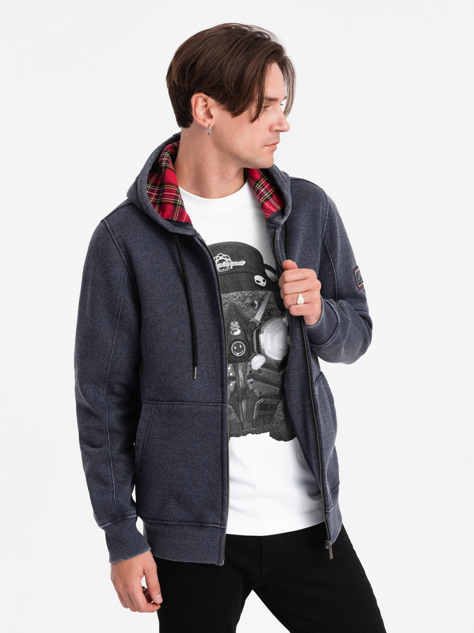 Washable men's unbuttoned hoodie - navy blue V4 OM-SSDS-0110