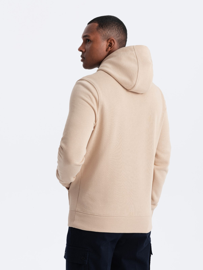 BASIC men's cotton sweatshirt kangaroo hoodie - beige V6 OM-SSBN-0161