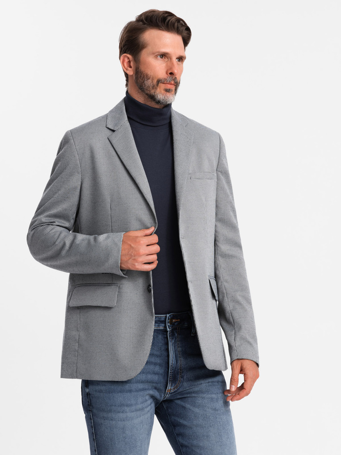 Men's casual blazer in delicate check - gray V2 OM-BLZB-0116