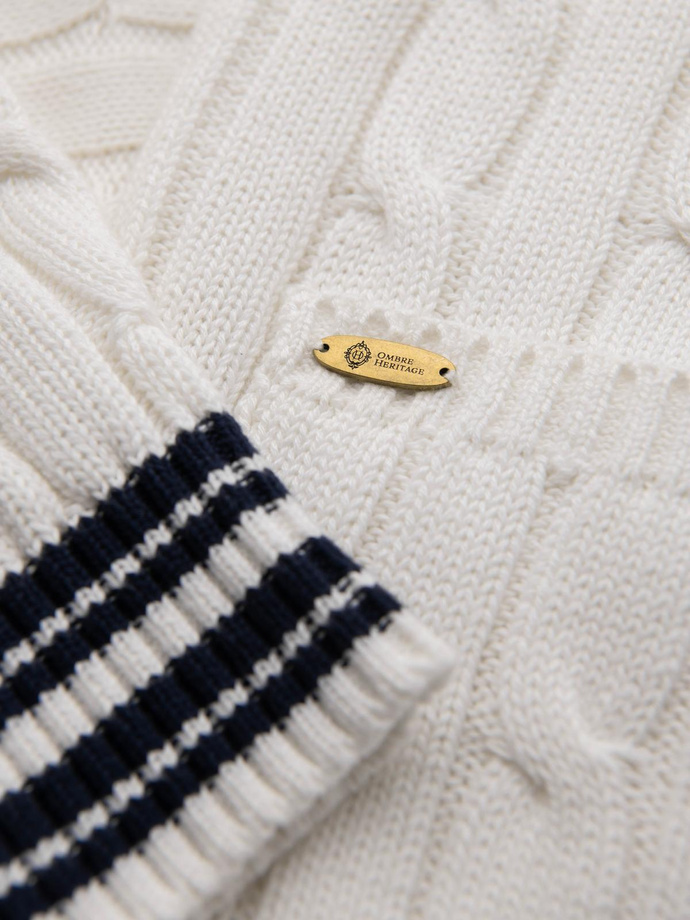 Sweter męski kardigan z szalowym kołnierzem w stylu preppy - biały V1 OM-SWCD-0152