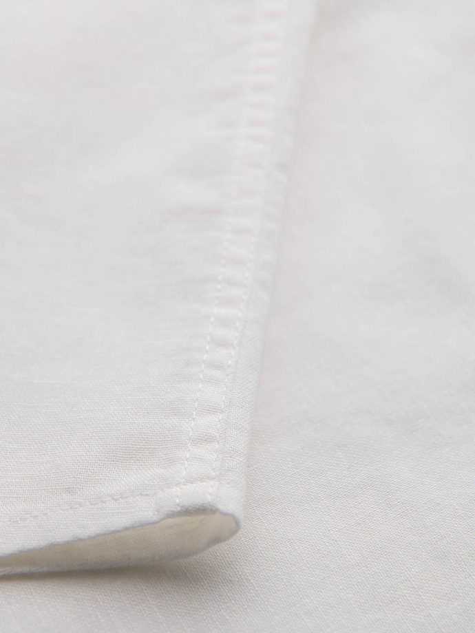 Męska koszula z lnu i bawełny z krótkim rękawem i kieszonką – złamana biel V1 OM-SHSS-0167