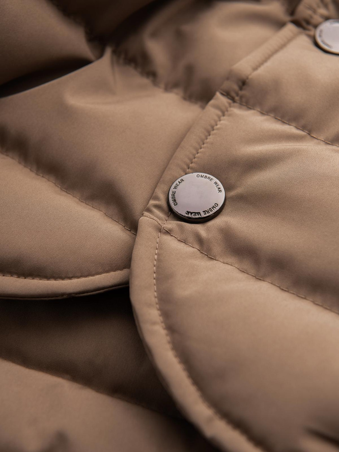 Pikowana męska kurtka o kroju marynarki – beżowa V5 OM-JALP-0188