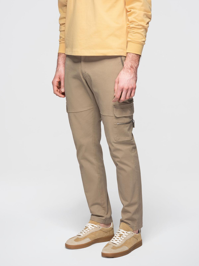 Men's cargo pants STRAIGHT LEG with zippered pockets - khaki V3 OM-PACG-0204