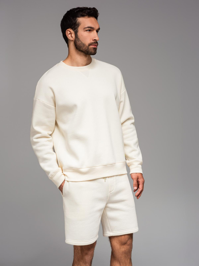 Klasyczna bluza dresowa unisex z okrągłym dekoltem – kremowa V2 OU-SNBC-0104