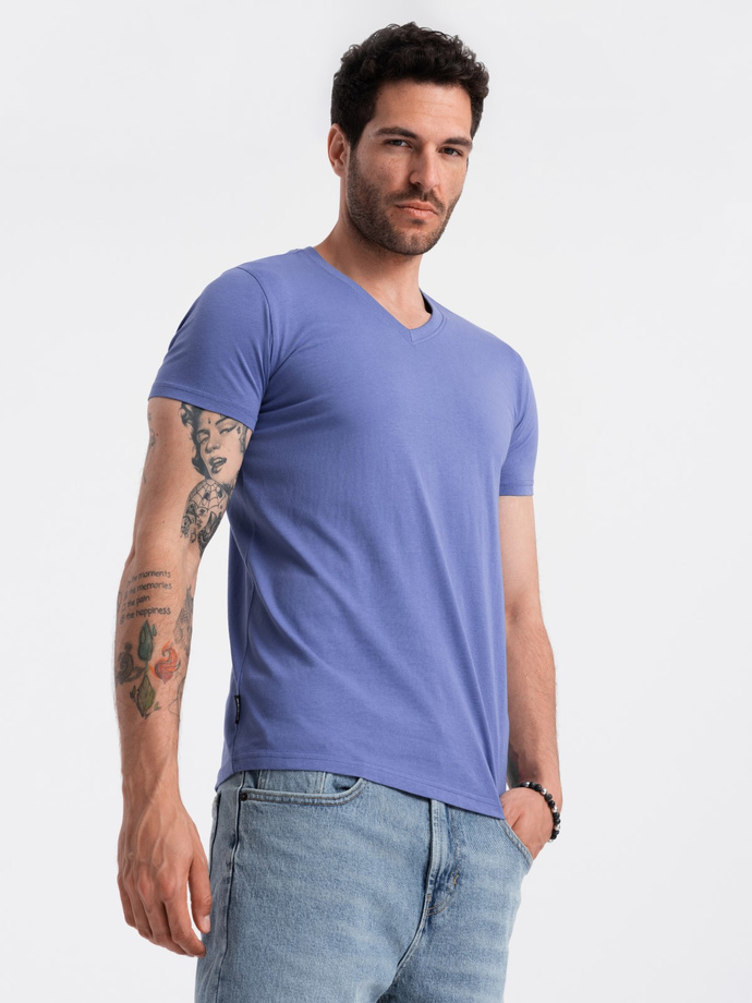 BASIC men's cotton classic tee with v-neck - purple V12 OM-TSBS-0145