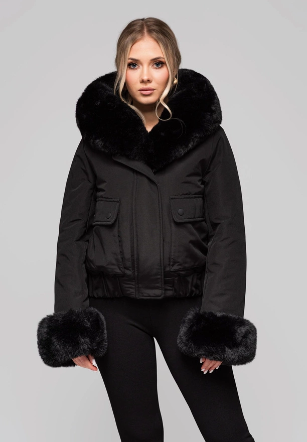Women's jacket with detachable fur OW-JALP-0100 v1 - black