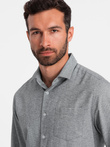 Koszula męska z kieszenią REGULAR FIT - szary melanż V3 OM-SHCS-0148