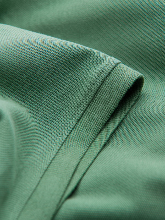 Męska jednokolorowa koszulka polo BASIC z dzianiny pique - zielona V11 OM-POBS-0100