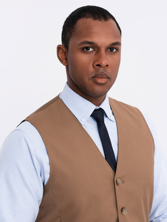 Men's suit vest without lapels - caramel V1 OM-BLZV-0112