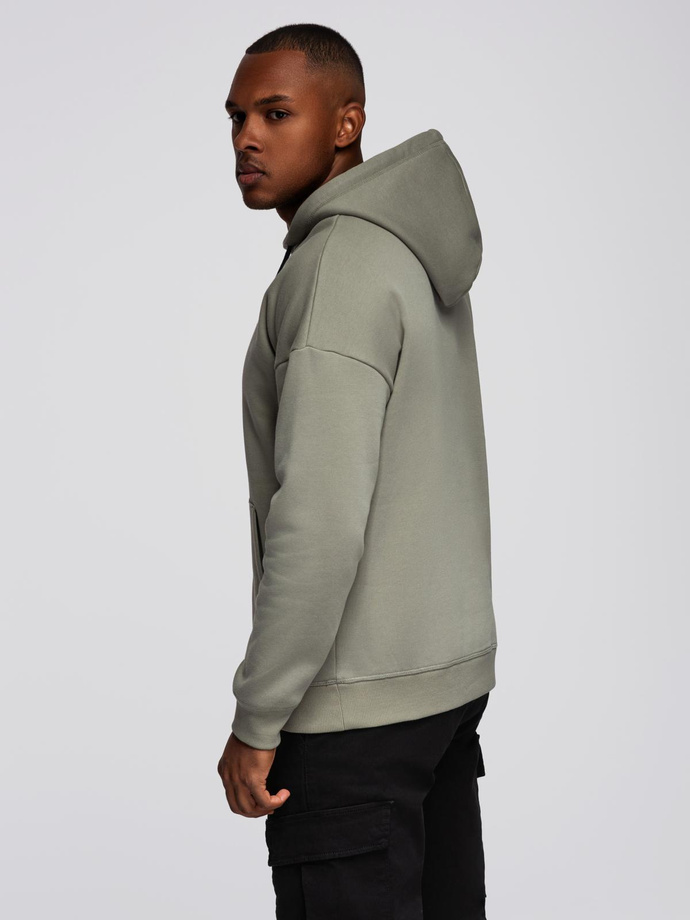 Men's kangaroo sweatshirt with embroidery and hood - khaki V3 OM-SSNZ-0241