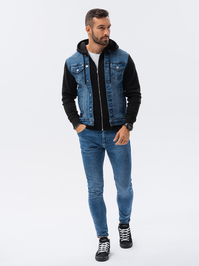 Men's mid-season jeans jacket - jeans/black OM-JADJ-0124