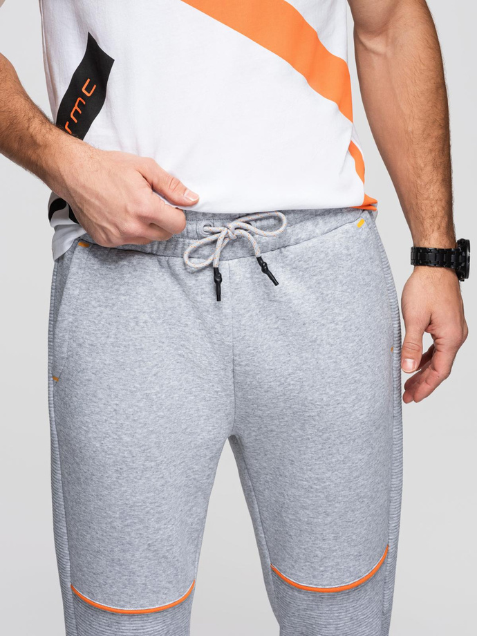 Men's sweatpants with contrast stitching - grey melange V3 OM-PASK-0145