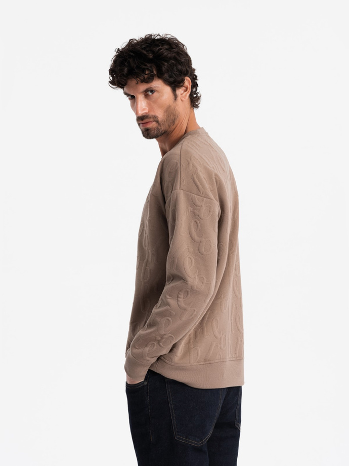 Men's RELAXED FIT sweatshirt with embossed letters - brown V3 OM-SSNZ-0164