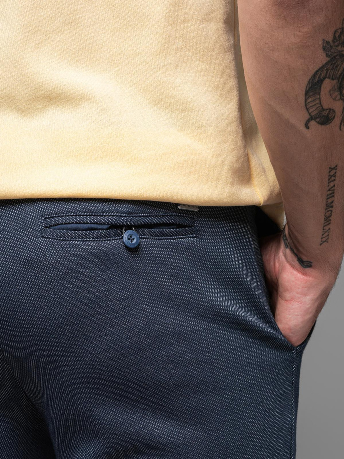 Casualowe męskie szorty SLIM FIT z dzianiny żakardowej – granatowe V1 OM-SRCS-0168