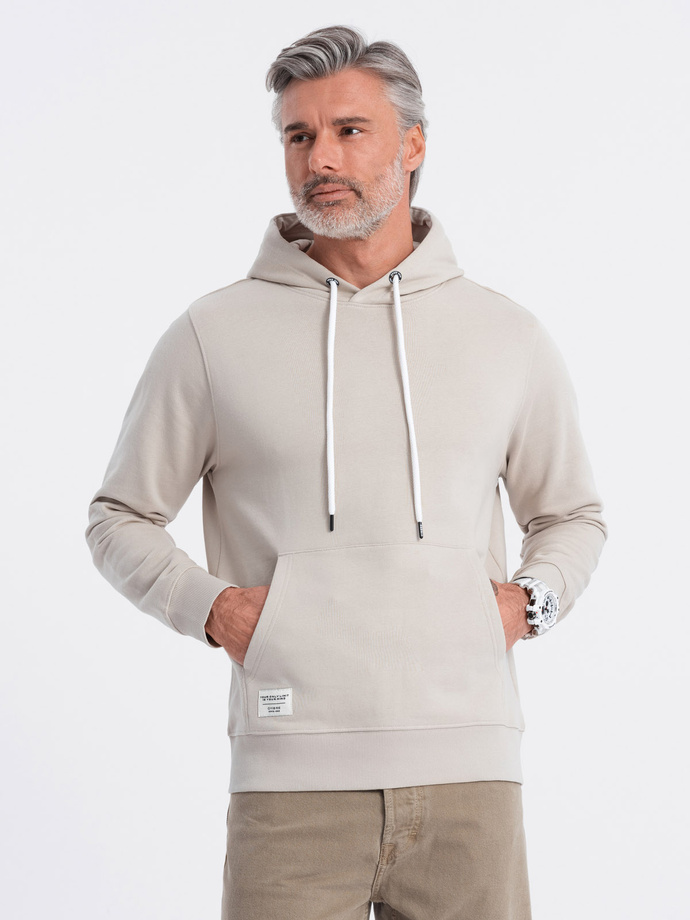 Men's kangaroo hooded sweatshirt - light beige V1 OM-SSBN-0177