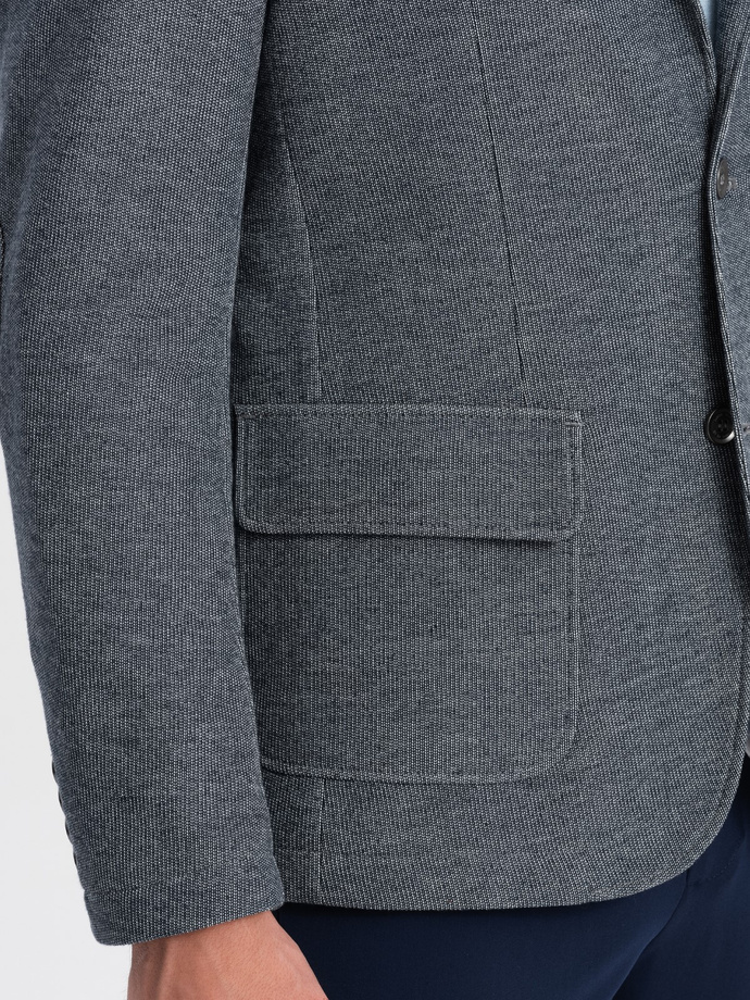 Men's blazer with elbow patches - navy blue V2 OM-BLZB-0108