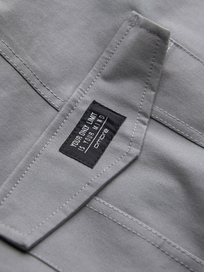 Men's pants with cargo pockets and leg hem - grey V4 OM-PACG-0189