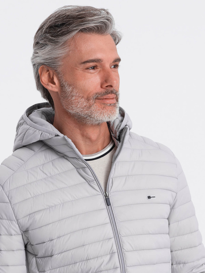 Kurtka męska pikowana pakowana w worek - szara V2 OM-JALP-0156