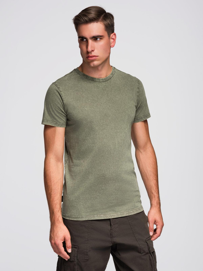 Men's t-shirt with wash effect - olive V4 OM-TSWT-0116
