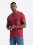 Men's T-shirt with round henley neckline - red V1 OM-TSCT-0155