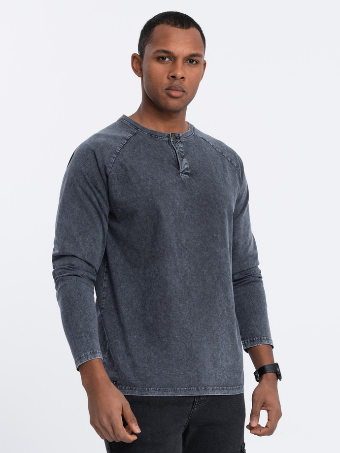 Men's wash henley longsleeve with raglan sleeves - dark blue V2 OM-LSWL-22FW-001