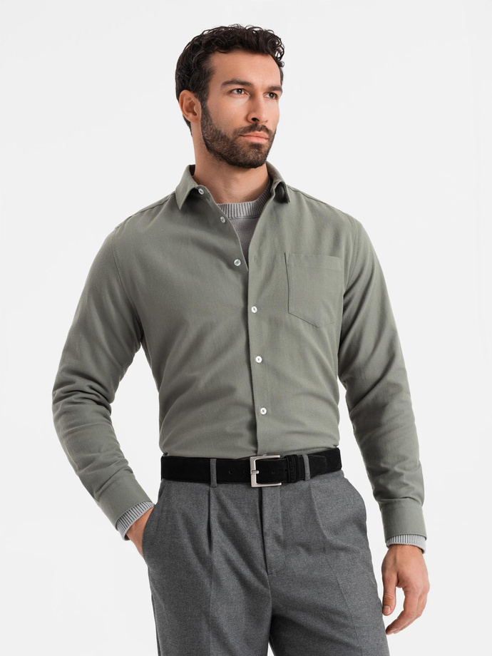 Men's REGULAR FIT shirt with pocket - khaki V4 OM-SHCS-0148