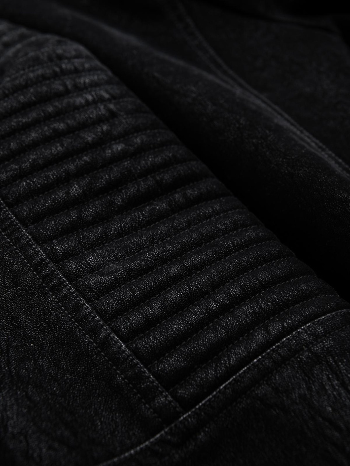 Kurtka męska biker ze stójką w stylu retro – czarna V2 OM-JAFL-0197