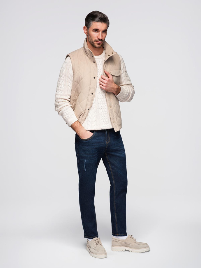 Spodnie męskie jeansowe z przetarciami REGULAR FIT - ciemnoniebieskie V4 OM-PADP-0241