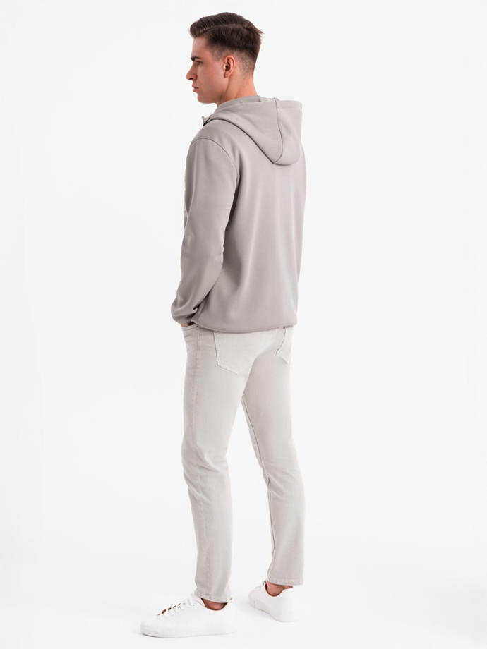 Men's lightweight jacket of combined materials with hood and decorative quilting - ash V3 OM-JANP-0160