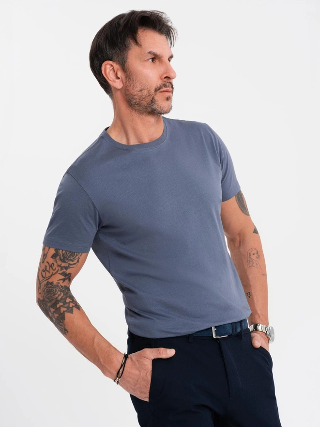 T-shirt męski klasyczny bawełniany BASIC - niebieski denim V7 OM-TSBS-0236