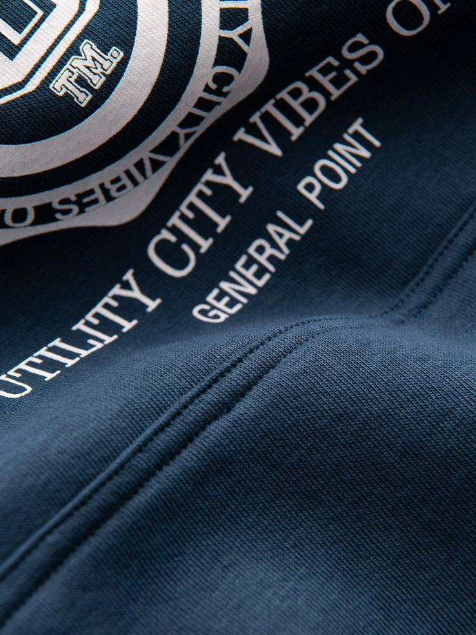 Men's sports hoodie with large print - navy blue V2 B1714