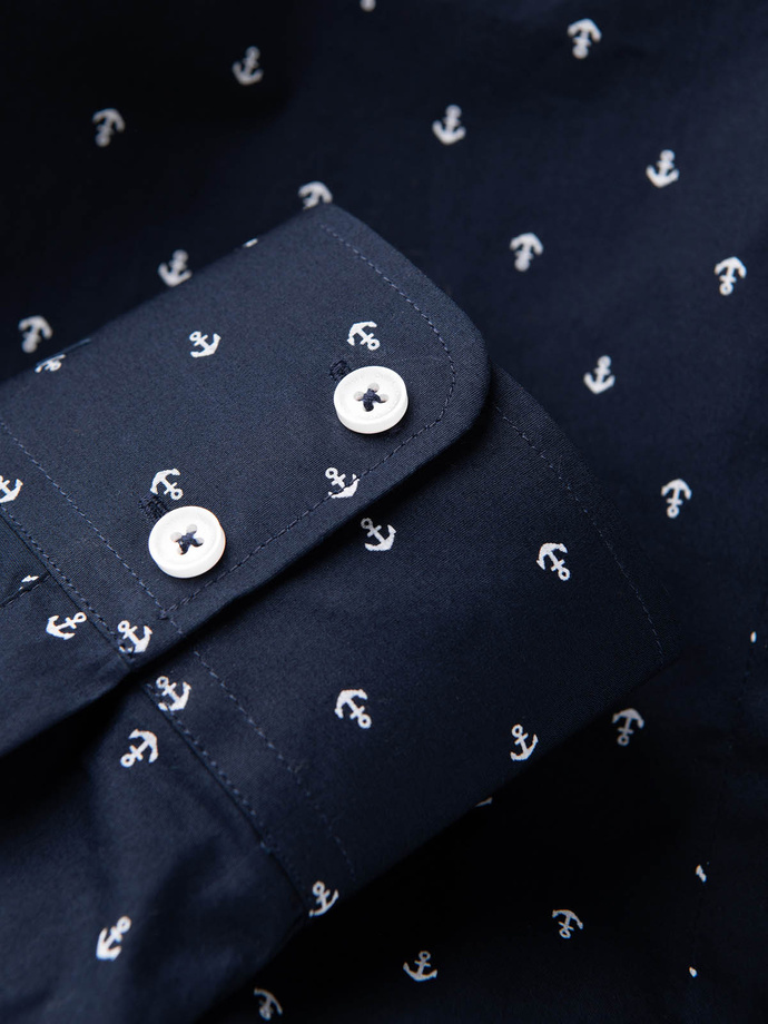 Klasyczna męska bawełniana koszula SLIM FIT w kotwice - granatowa V2 OM-SHCS-0156